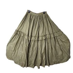 VTG 70s TIERED SKIRT MAXI GREEN HANDMADE HIPPIE BOHO ART OOAK FAIRY WHIMSY GOTH